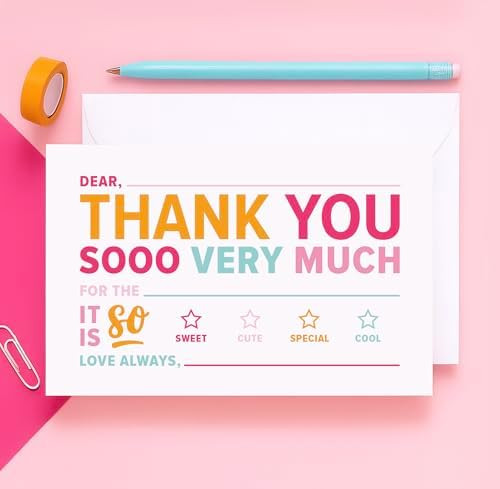 ThreeKin Collective 25-Pack Kids Fill-in-the-Blank Thank You Cards with White Envelopes - 4x6 Dou... | Amazon (US)