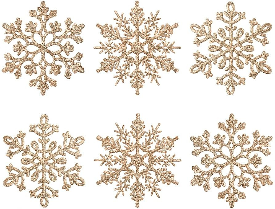 XmasExp 80mm/3inch Glitter Snowflake Ornaments Set Mini Christmas Tree Hanging Plastic Decoration... | Amazon (US)