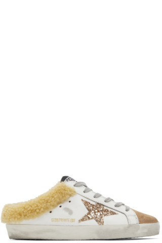 SSENSE Exclusive Brown & White Shearling Super-Star Sabot Sneakers | SSENSE