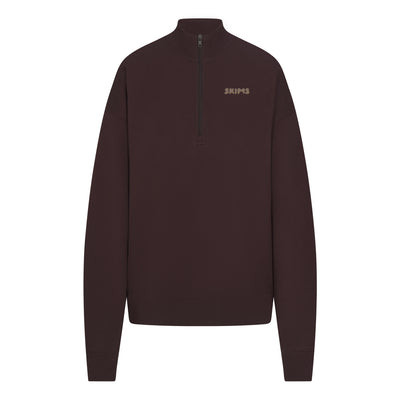 SKIMS Mock Neck Quarter Zip With Embossed Logo | Deep Neutral | 2XS | Cotton Fleece | SKIMS (US)