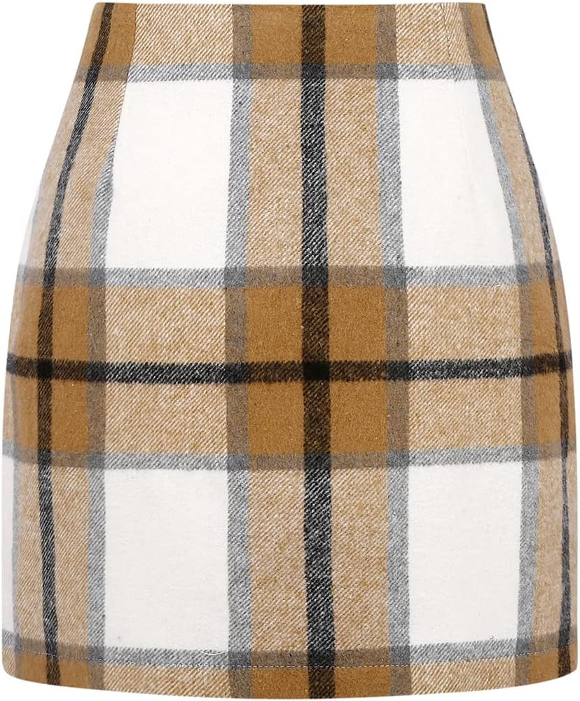 IDEALSANXUN Womens High Waist Plaid Skirt Bodycon Pencil Wool Mini Skirts | Amazon (US)