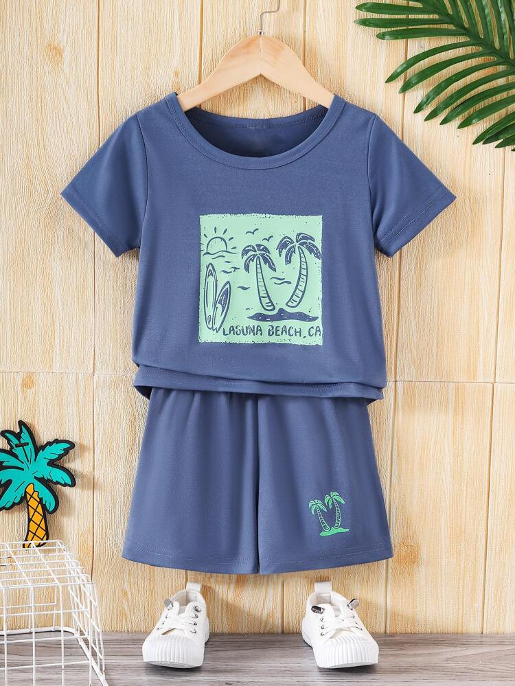 New
     
      Toddler Boys Tropical Print Tee & Shorts | SHEIN