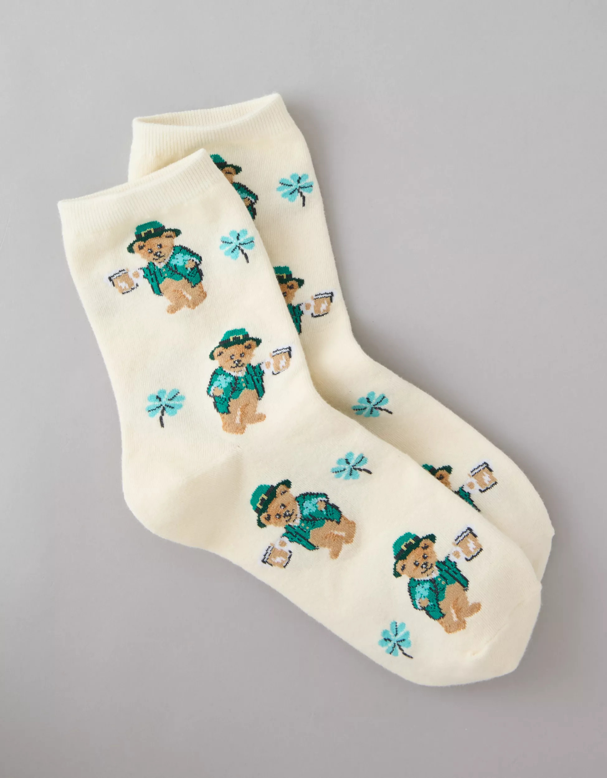AE St. Patty's Teddy Bear Cropped Crew Socks | American Eagle Outfitters (US & CA)