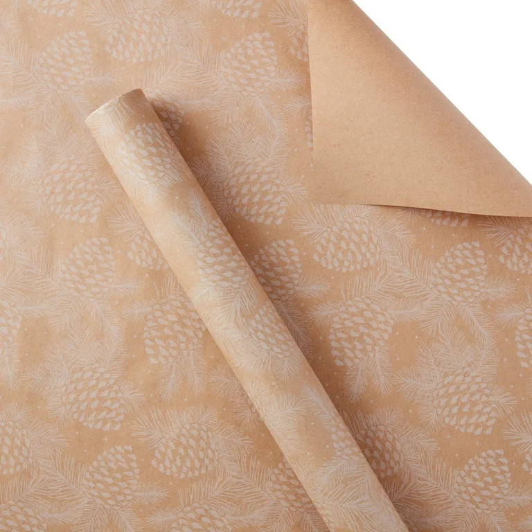 White Pinecones Kraft Wrapping Paper, Premium Gift Wrap, Christmas, 30", 80 sq ft, by Holiday Tim... | Walmart (US)
