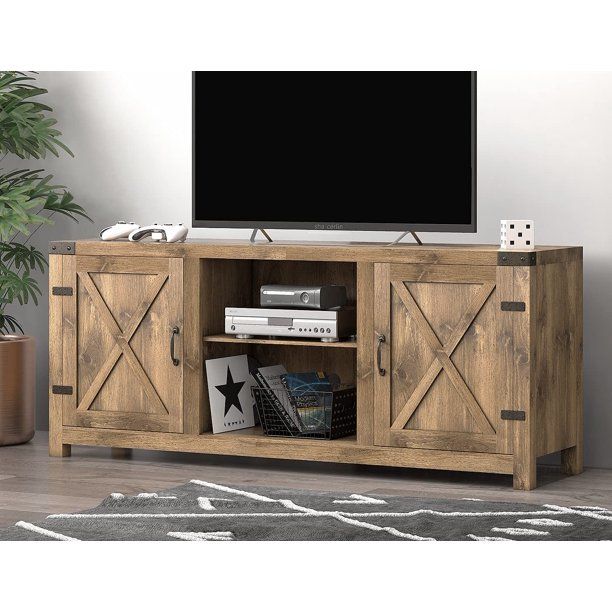 Sha Cerlin TV Stand for up to 65", Farmhouse Double Barn Door Entertainment Center with Storage C... | Walmart (US)