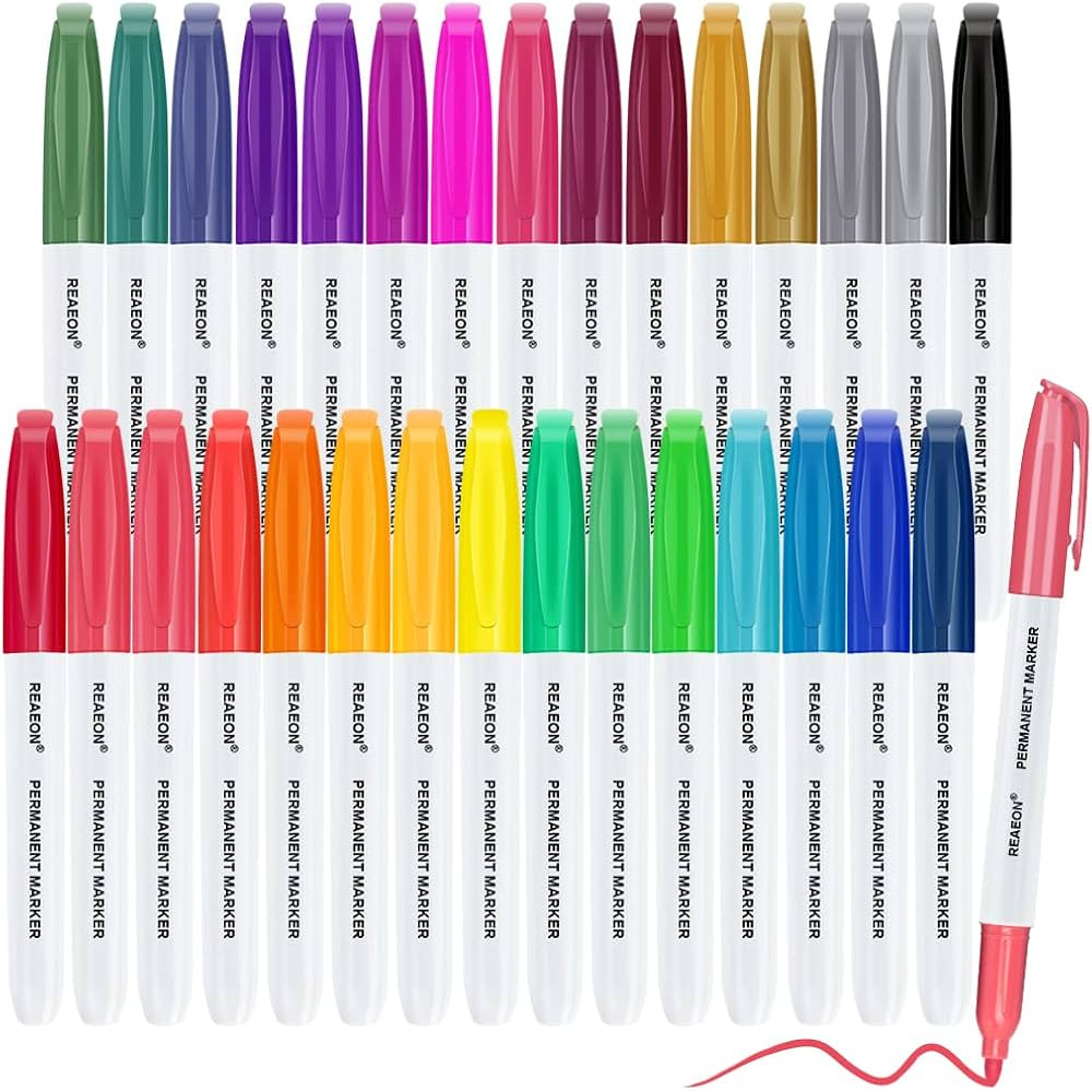 Permanent Markers, 30 Colored Fine Point Permanent Marker Pens, Works On Paper, Glass, Metal, Cer... | Amazon (US)