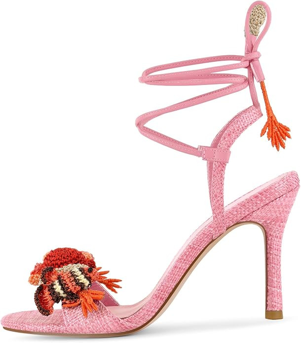 richealnini Lace Ankle Strappy Stiletto Heels for Women with Cute Animal Ornamented | Amazon (US)