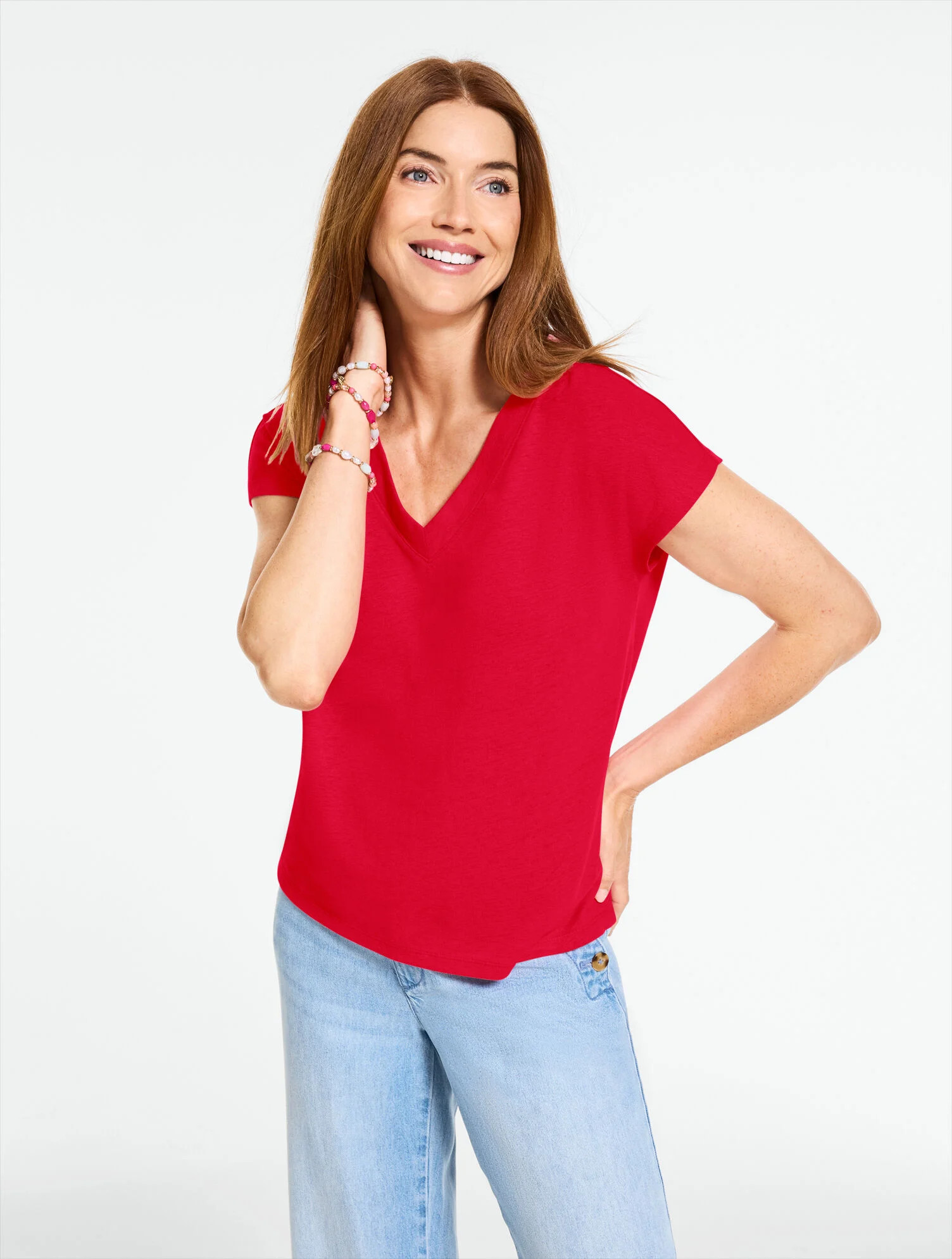 Linen Blend Dolman Sleeve V-Neck Tee | Talbots