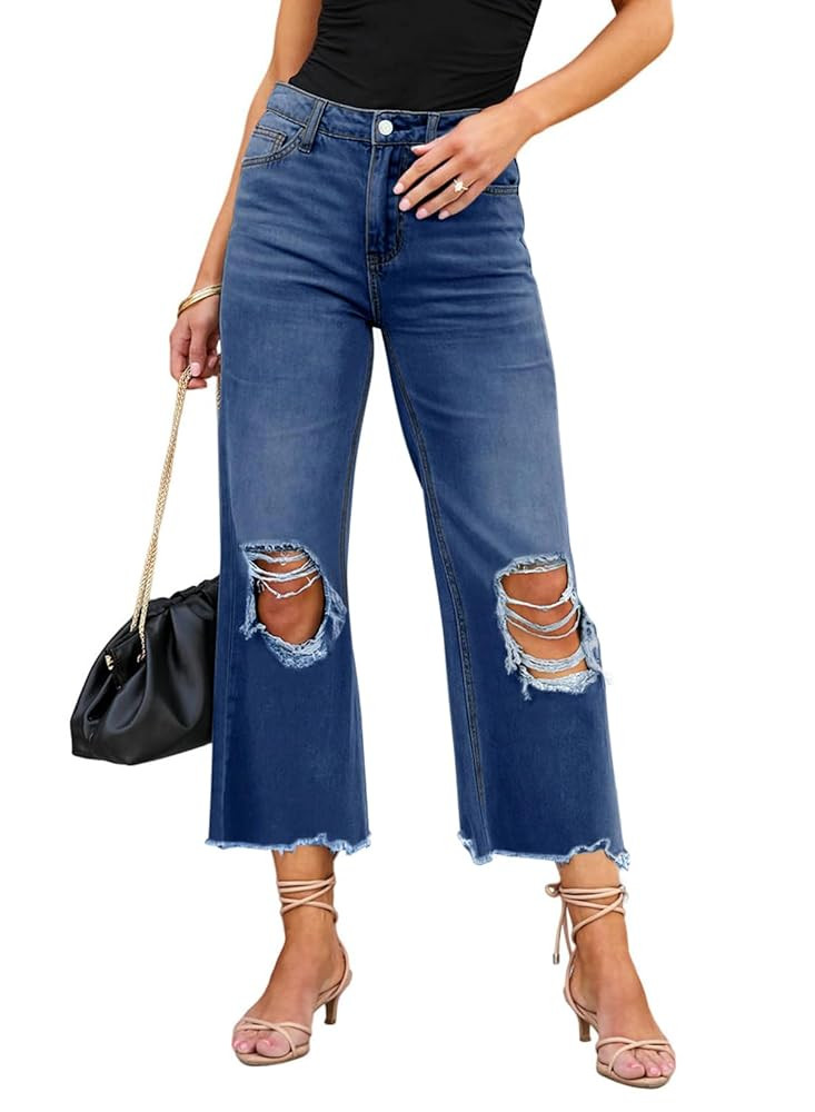 LOLONG High Waisted Ripped Flare Jeans for Women Casual Distressed Pants | Amazon (US)