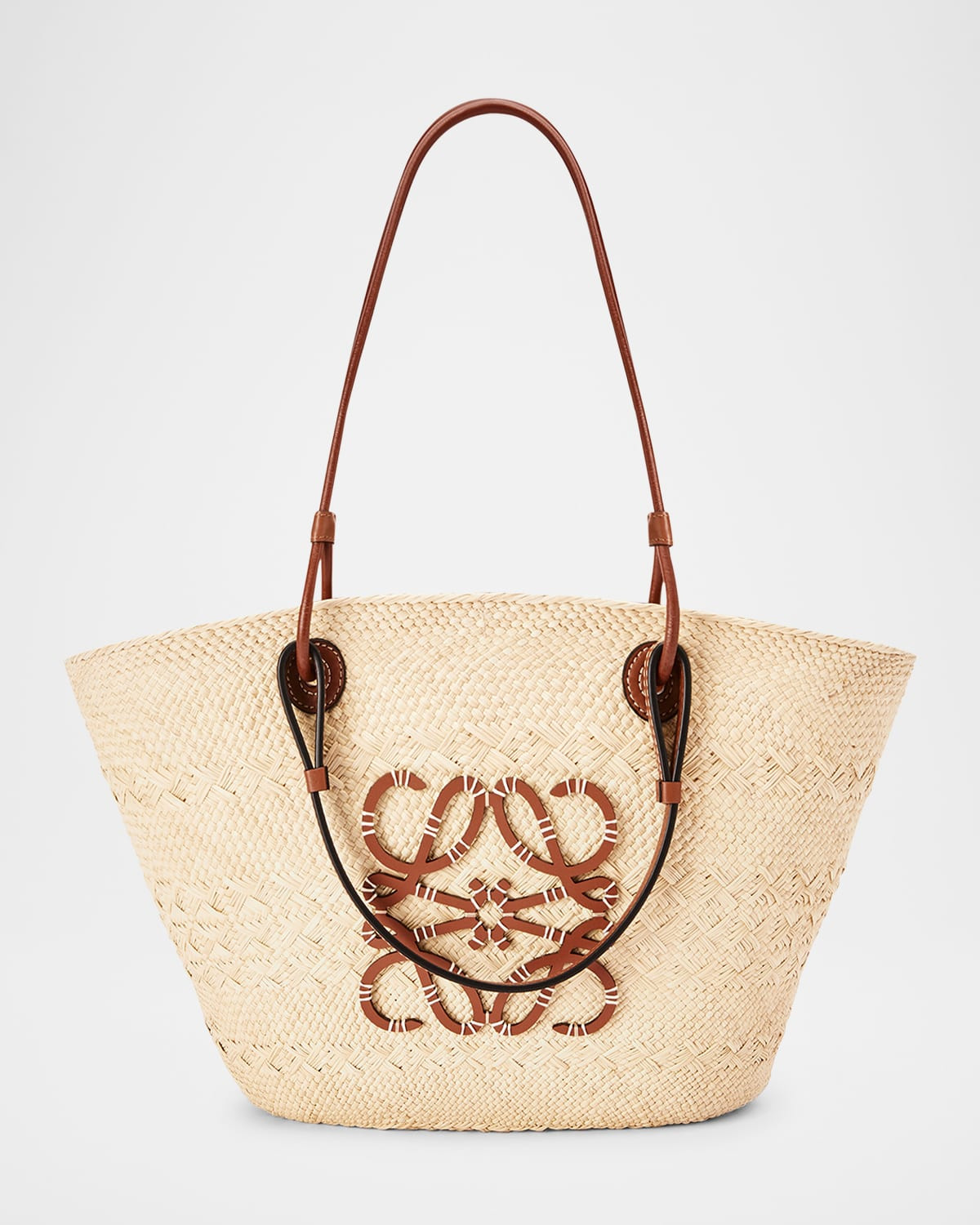 x Paula & apos;s Ibiza Anagram Basket Bag in Iraca Palm with Leather Handles | Neiman Marcus