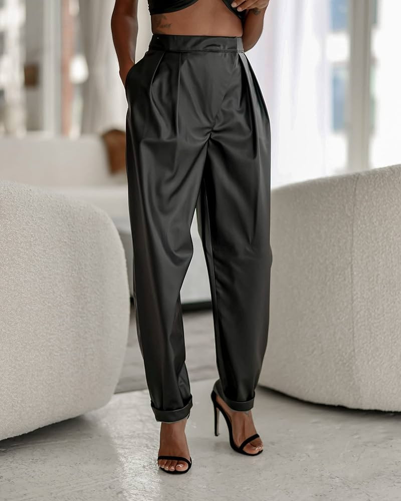 The Drop Women's @signedblake Black Vegan Leather Pleated Pants | Amazon (US)