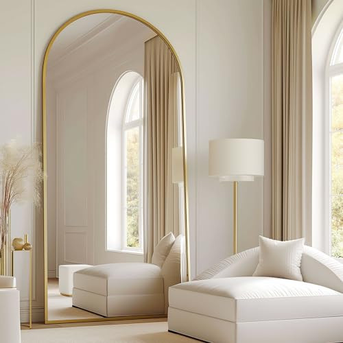 TinyTimes 76''x34'' Arched Floor Mirror, Full Length Body Mirror with Stand, Modern & Contemporary Design, Aluminum Alloy Frame (Gold) | Amazon (US)