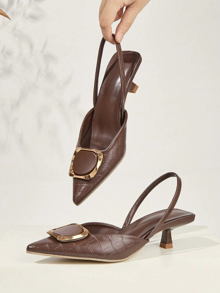 Women's 2025 New Fashion Metal Buckle Elegant Pointed Toe Stiletto Heel Pumps,Kitten Heels,Elegant | SHEIN