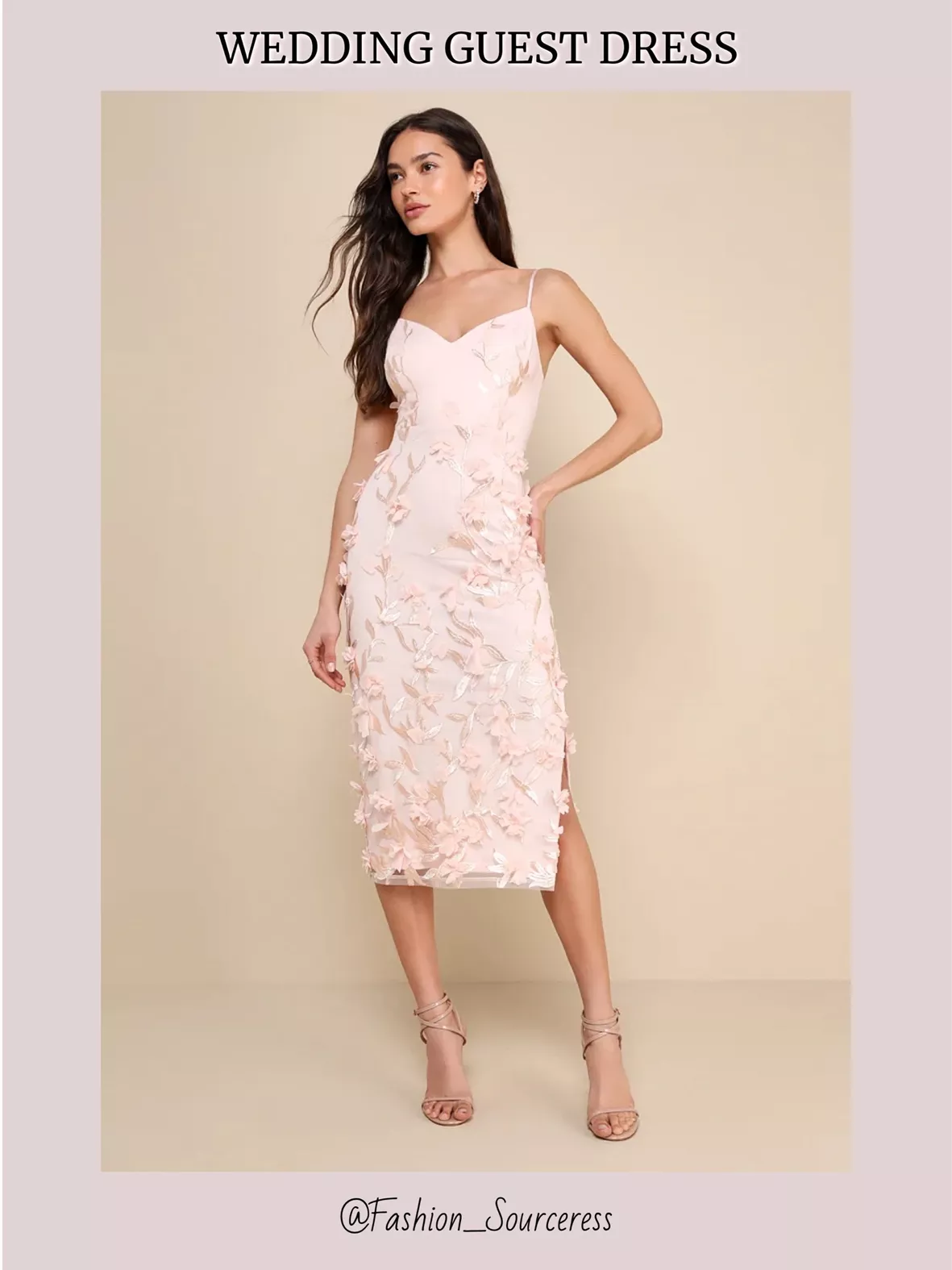 pink cocktail dress for wedding Sleeveless Midi Guest with Roses Soft Blush / XSmall Nature Hemline/Train Pink Wedding Guest Dresses |