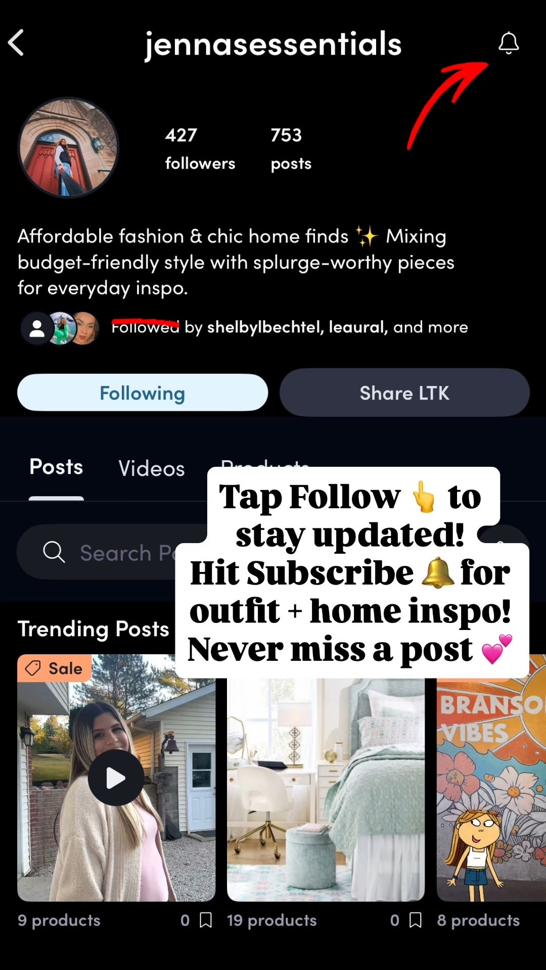 ✨ Want to make sure you never miss an outfit or home find? Here’s how! ✨
1️⃣ Go to my LTK page (screenshot above 👆)
2️⃣ Tap Follow to see all my posts on your feed
3️⃣ Hit Subscribe so you get notified when I drop new outfit inspo, home finds & sales 💌
Following + subscribing helps you stay up to date on all my affordable fashion & chic home decor finds 🤍
#LTK #LTKtutorial #LTKfinds #LTKstyle #affordablefashion #homedecorinspo

#LTKU #LTKStyleTip #LTKActive