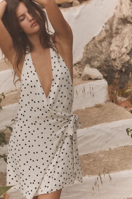 SATIN HALTER DOT MINI DRESS | Zara UK