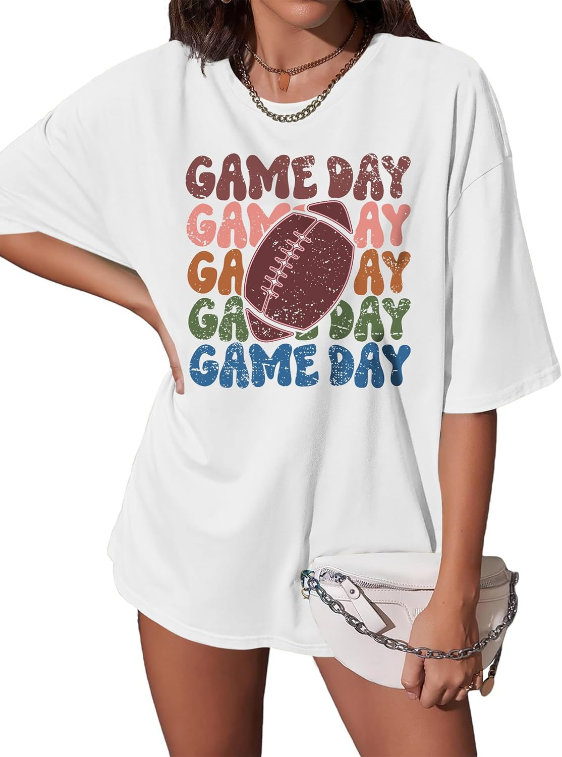 PECHAR Game Day Shirts Women Oversize Football Mom Shirt Vintage Gameday Outfits Football Graphic Short Sleeve Tee Top | Amazon (US)