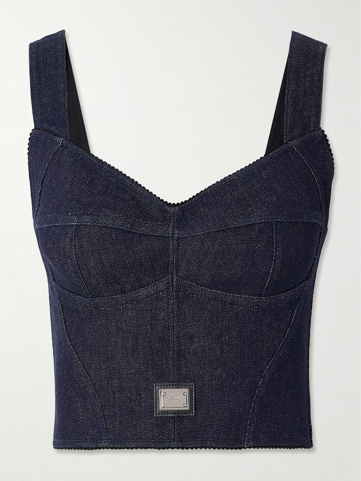 Dolce & Gabbana - Picot-trimmed Denim Bustier Top - Navy | NET-A-PORTER (UK & EU)