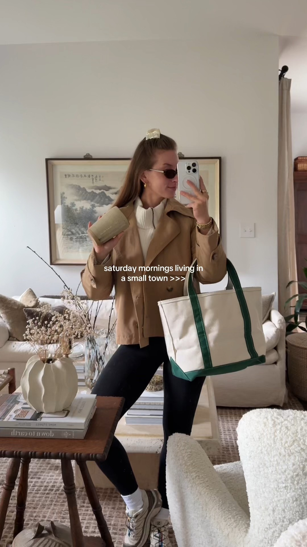 5/25/25 Saturday morning vibes 🫶🏼 small town outfit, weekend farmers market look, local coffee shop style, ll bean boat tote outfit, reusable coffee mug aesthetic, spring weekend outfit, saturday morning routine, cozy town lifestyle, neutral weekend look, farmers market bag, casual market day outfit, morning ritual must-haves

