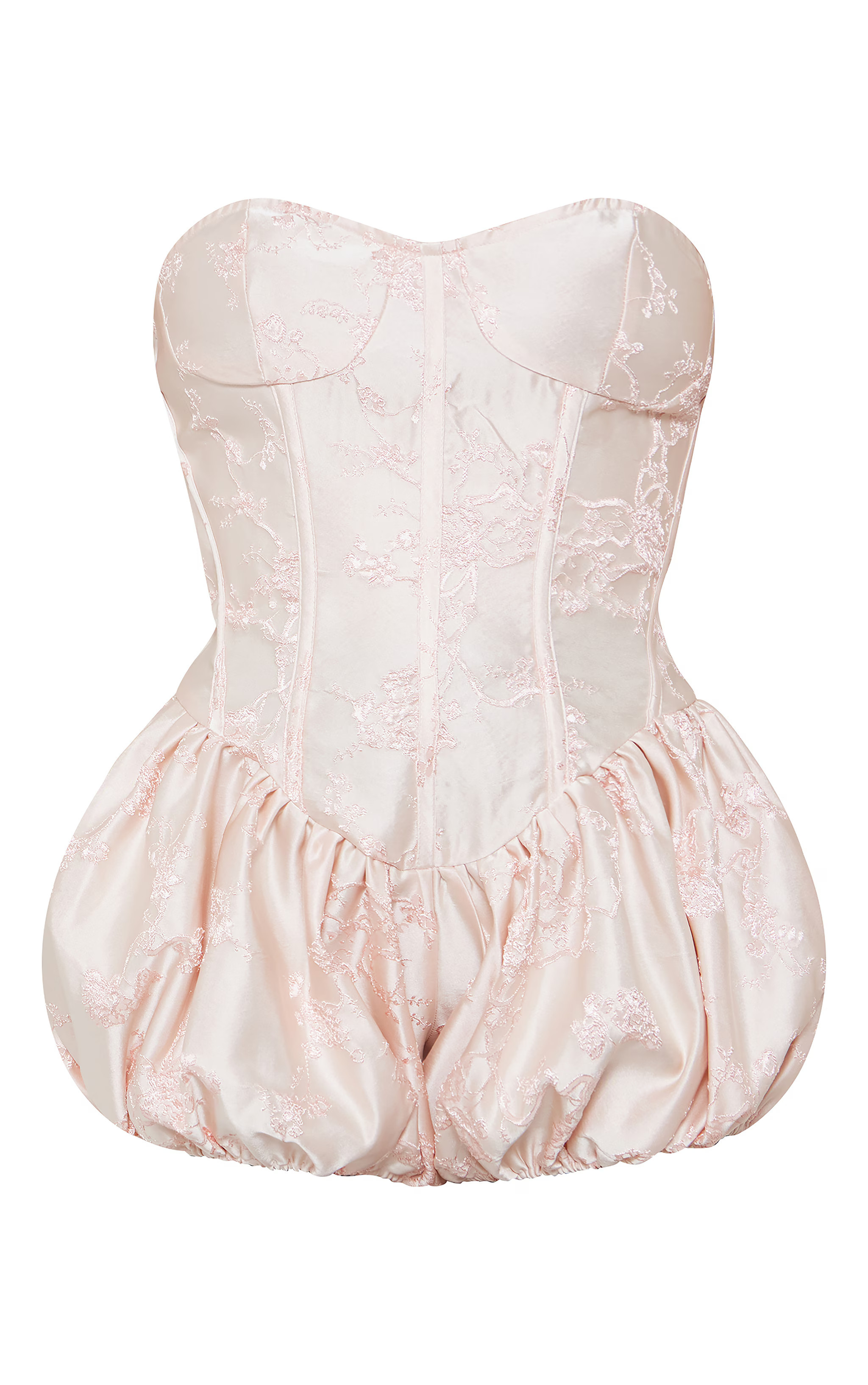 Light Pink Jacquard Puffball Romper | PrettyLittleThing US