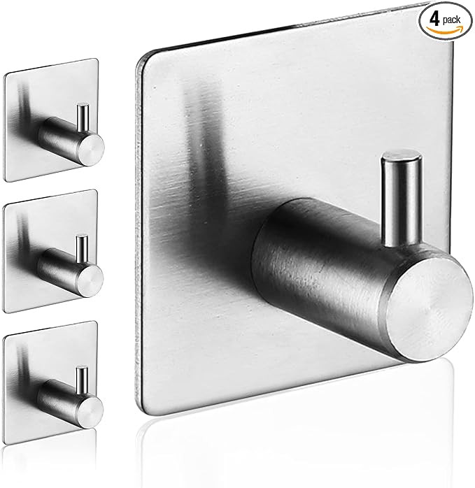 Adhesive Hooks, Waterproof Adhesive Shower Hanger Hooks for Hanging Loofah, Sponge, Robes Stainle... | Amazon (US)