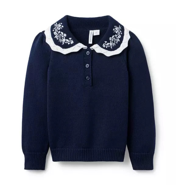 Embroidered Floral Collar Sweater | Janie and Jack