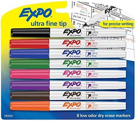 EXPO 1884309 Low-Odor Dry Erase Markers, Ultra Fine Tip, Assorted Colors, 8-Count | Amazon (US)