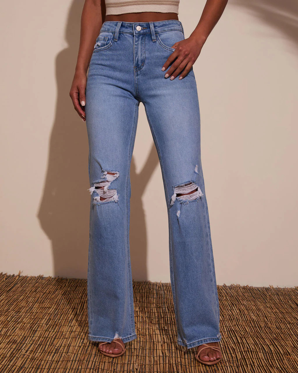 Katie Stretch Distressed Wide Leg Jeans | VICI