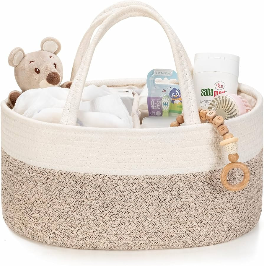 Diaper Caddy Organizer, Baby Storage Basket, Nursery Bin and Car Organizer for Diapers, Gift Bask... | Amazon (US)