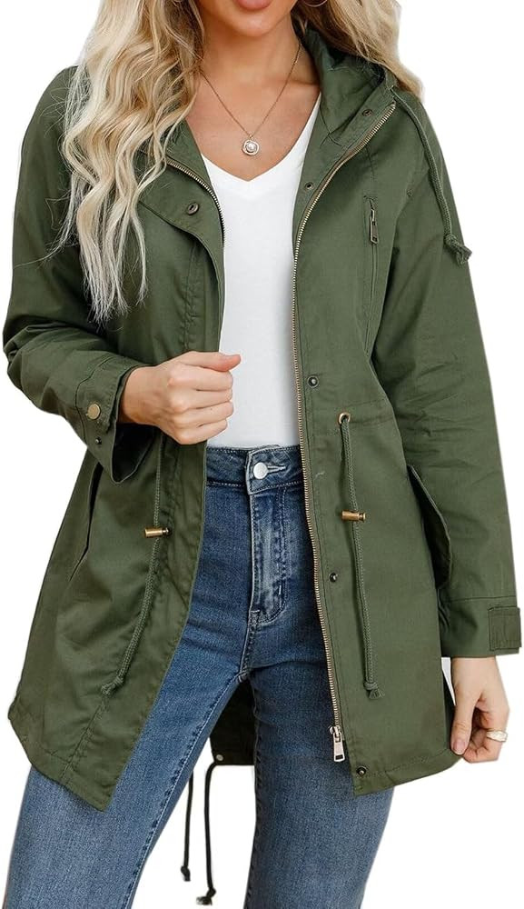 Women's Ligtweight Jackets Anorak Utility Drawstring Waist Hoodie Zip Up Fall Casual Coat with Po... | Amazon (US)