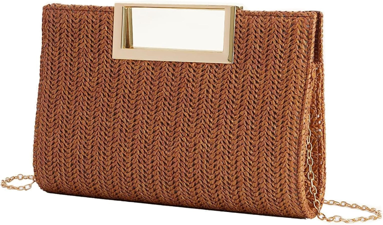 Straw Clutch Top Handle Purse for Women, Small Evening Purse Chain Shoulder Crossbody Bag for Wed... | Amazon (US)