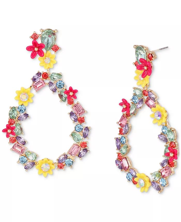 Gold-Tone Multicolor Mixed Stone Flower Drop Earrings, Created for Macy's | Macys (US)