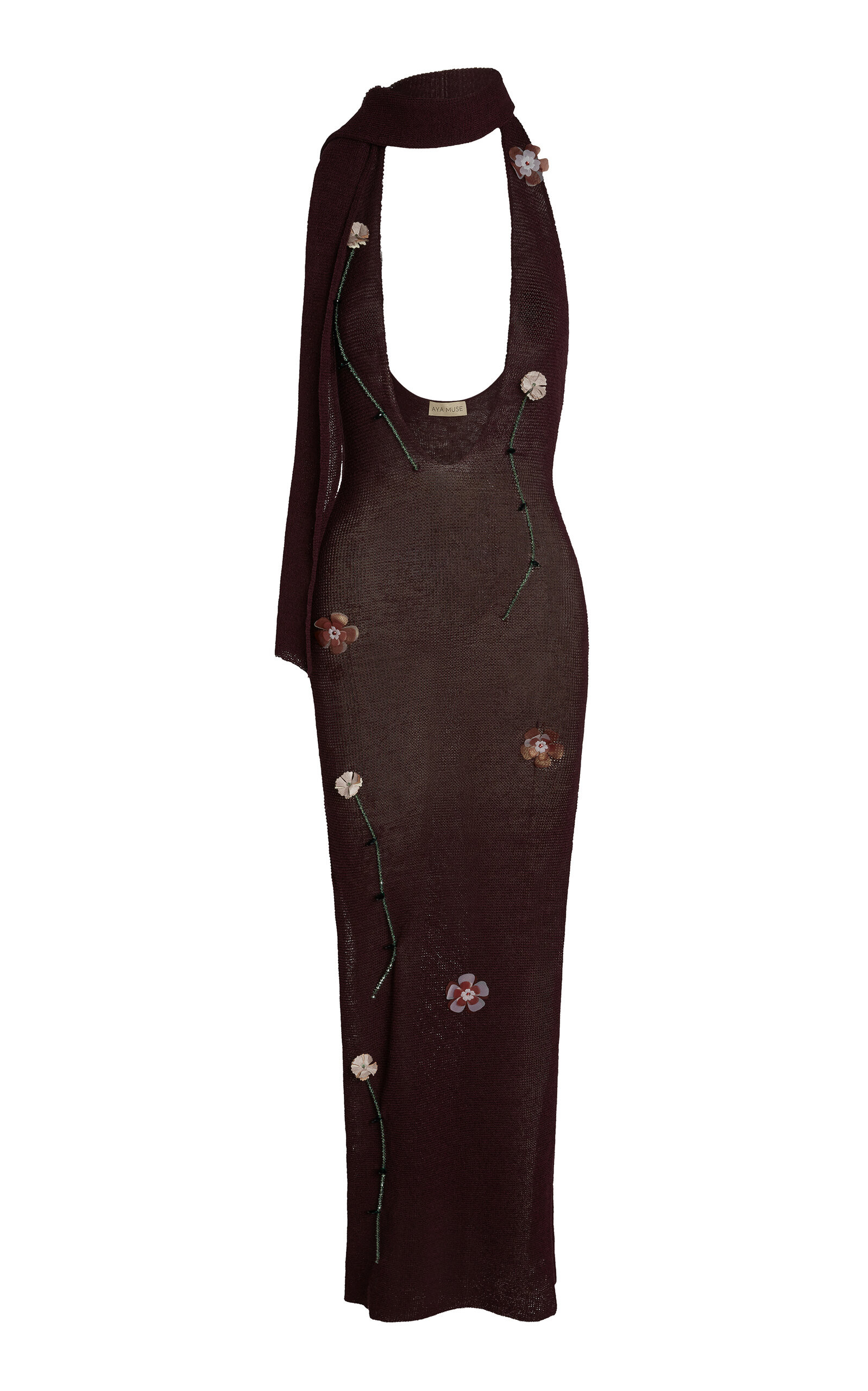 Aya Muse - Cassi Floral-Embellished Stretch-Linen Knit Dress - Purple - XXS - Moda Operandi | Moda Operandi (Global)