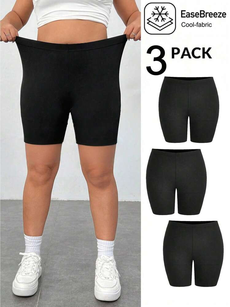 SHEIN EZwear 3pcs/Set Black Plus Size Short Leggings Set | SHEIN