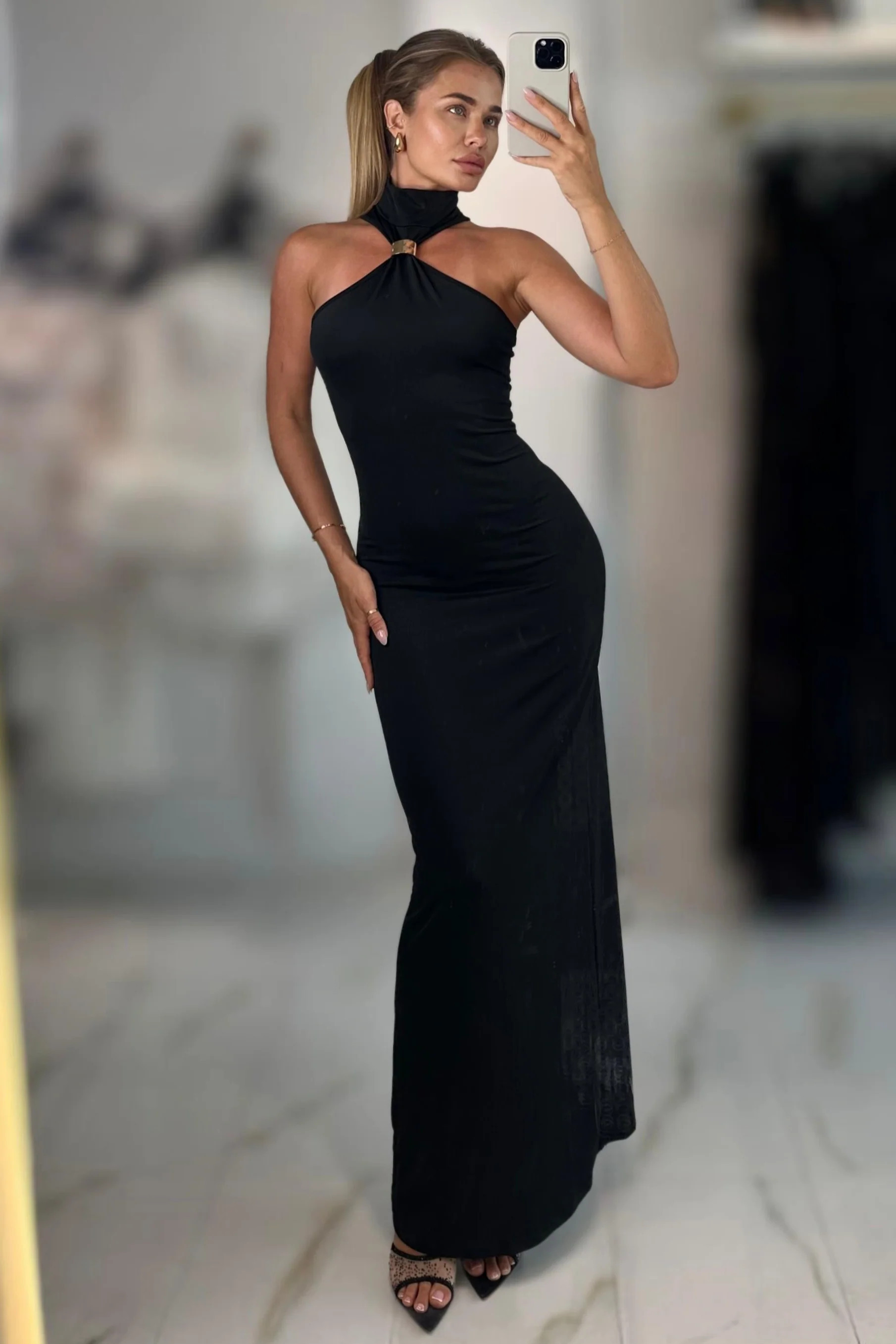Jessica Bara Zendi High Neck Maxi Dress Large / Black | JESSICA BARA