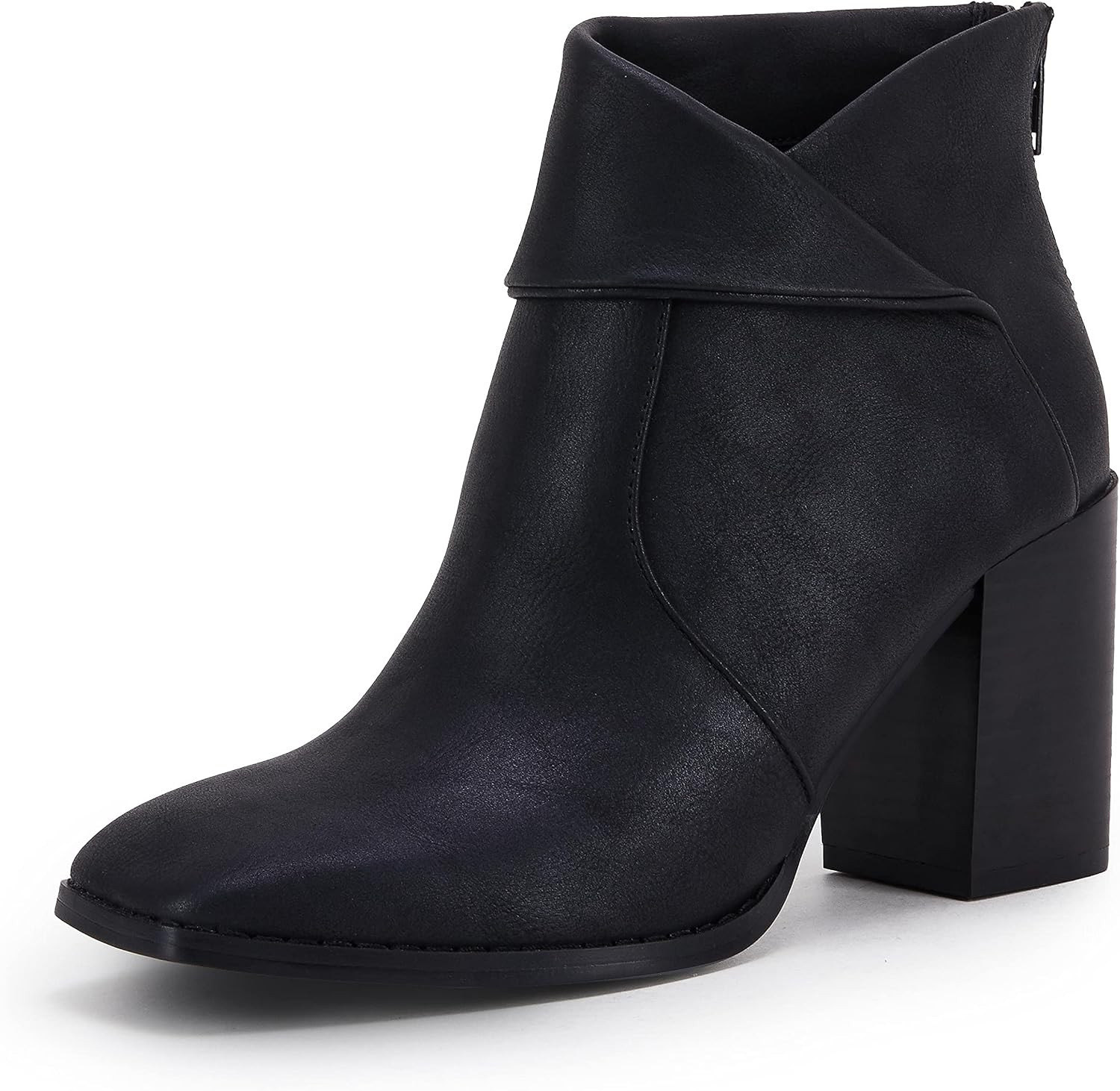 Women's Square Toe Ankle Boots High Chunky Stacked Heel Slip On Criss Cross Zipper Booties | Amazon (US)