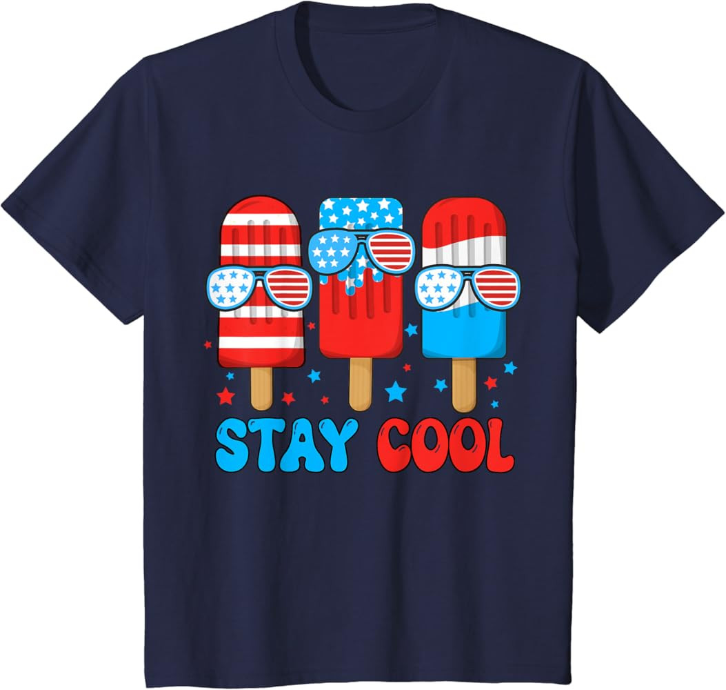 Stay Cool 4th July Shirt Boys Men Popsicle USA Flag American T-Shirt | Amazon (US)