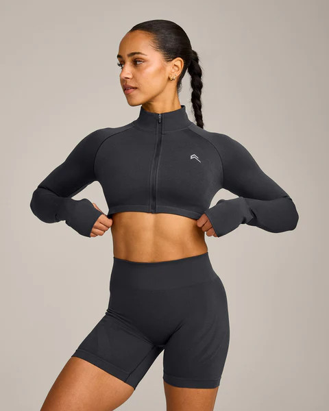 EnhanceLift™ Seamless Crop Jacket with Gray Logo 
 Coal | Oner Active (UK / US)