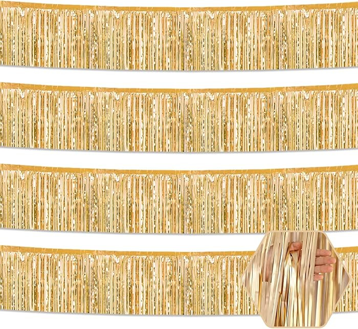 4 Pack 10 Feet Rainbow Foil Fringe Garland Metallic Tinsel Streamers Banner Wall Hanging Curtain ... | Amazon (US)