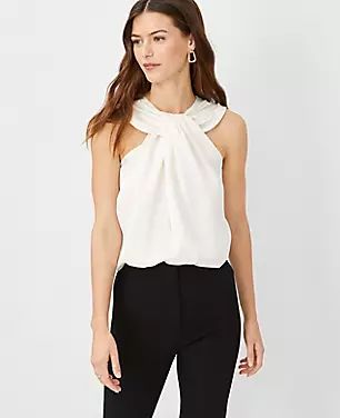 Mixed Media Knotted Halter Top | Ann Taylor (US)