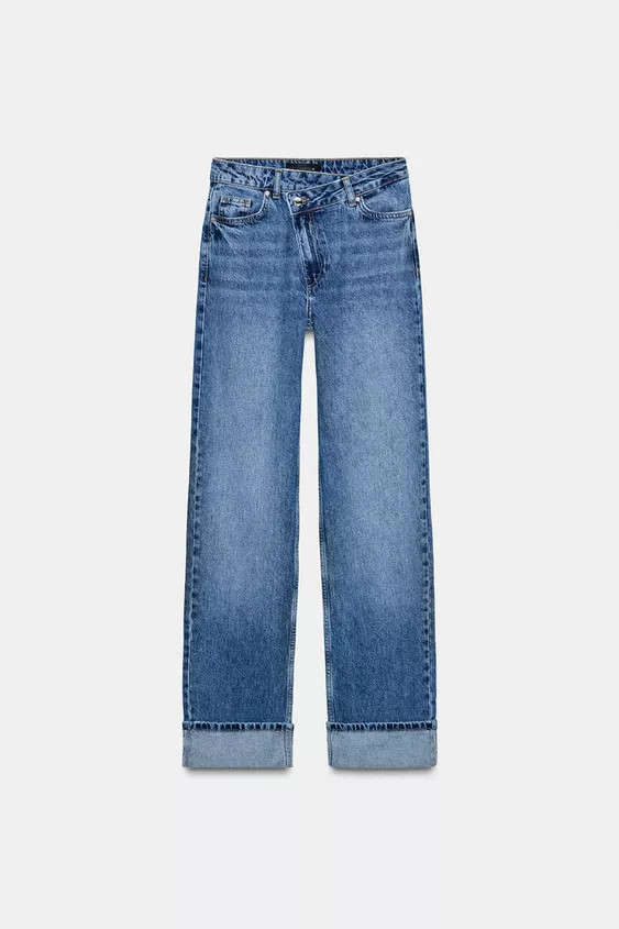 Z.09 HIGH-WAISTED STRAIGHT CROSSOVER FULL LENGTH JEANS | Zara Canada