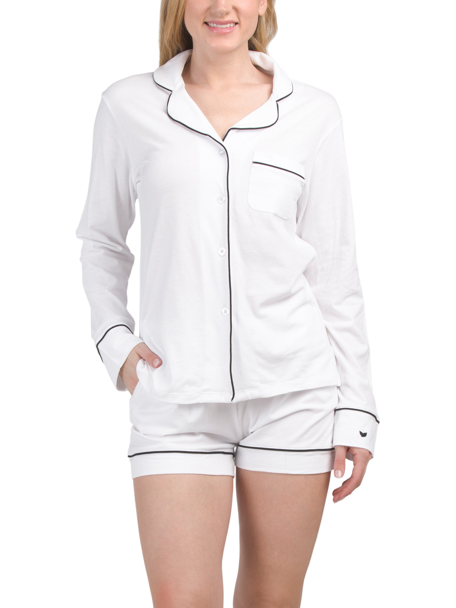 2pc Pima Cotton Luxe Long Sleeve Top And Shorts Pajama Set | Marshalls