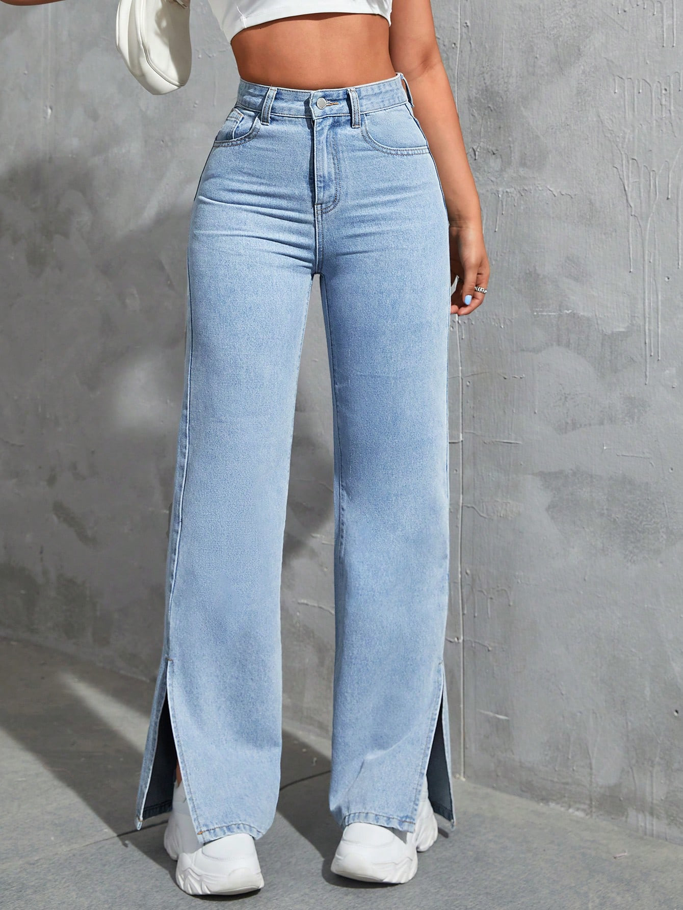 SHEIN EZwear Split Hem Wide Leg Jeans | SHEIN