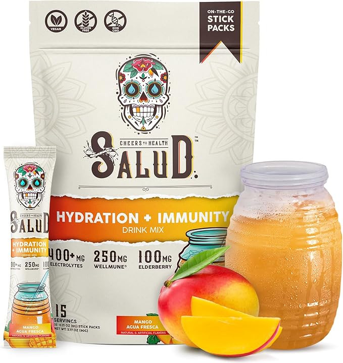 Salud 2-in-1 Hydration Packets + Immunity Electrolytes Powder, Mango - Agua Fresca Drink Mix, Eld... | Amazon (US)