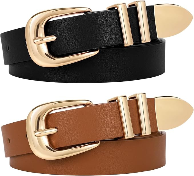 WERFORU 2 Pack Women Leather Belt Fashion Leather Waist Belt for Pants Jean Ladies Western Belt w... | Amazon (US)