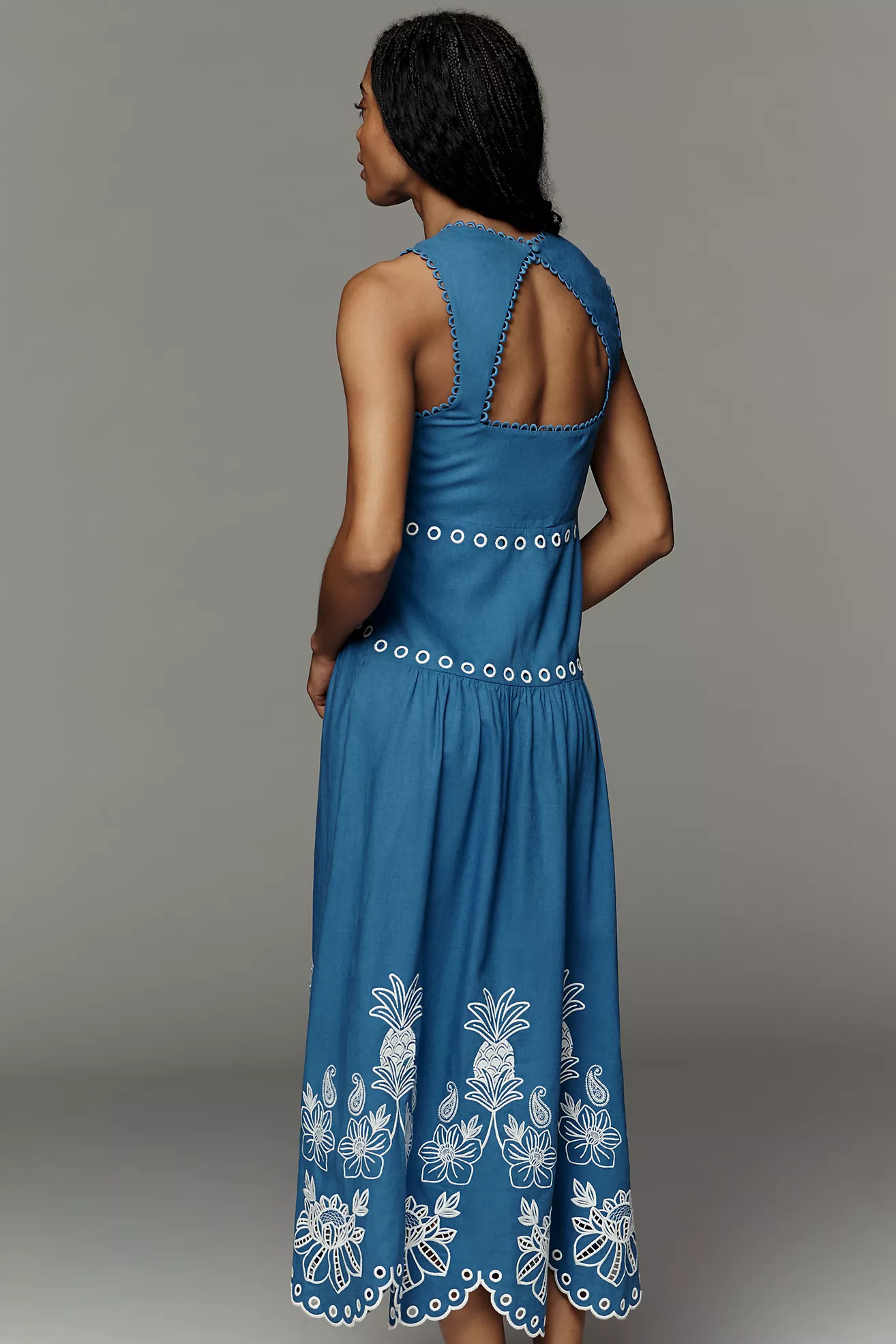 Farm Rio x Anthropologie Linen Cutwork Midi Dress | Anthropologie (US)