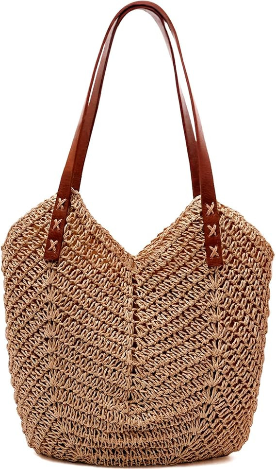 MAMUNU Straw Beach Bag for Women Large Straw Tote Bag with Zipper Summer Woven Bag Travel Straw S... | Amazon (US)