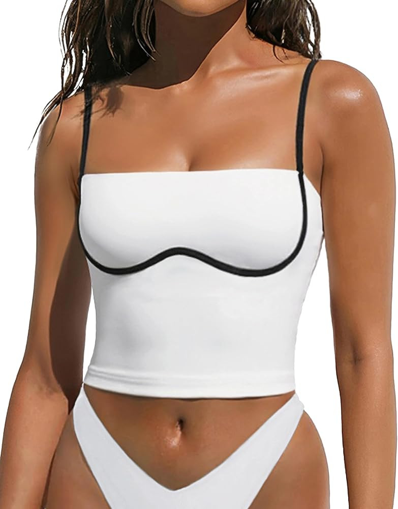 OMKAGI Womens Workout Tank Tops Adjustable Strap Longline Sports Bra Padded Sleeveless Top | Amazon (US)