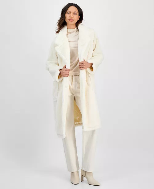 Juniors' Faux-Fur Double-Breasted Coat | Macy's