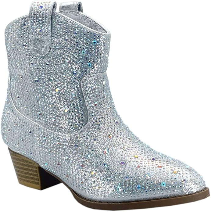 Girl's Rhinestone Block Chunky Heel Ankle Bootie | Amazon (US)